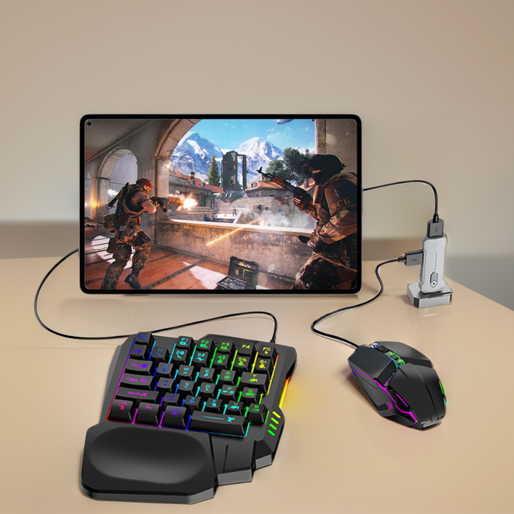 5 in 1 モバイルゲームコンバータキーボードマウスゲーミングセット PUBG 用有線 RGB バックライト付きキーボード リストレスト付きゲーマーアクセサリー用