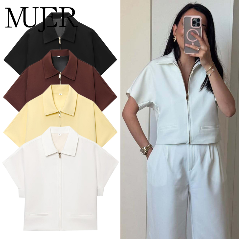 MUJER レディース クロップド ジャケット 半袖 バーシティ ジャケット 女性用 夏 ジップアップ コートとジャケットの新作 ホリデー アウター