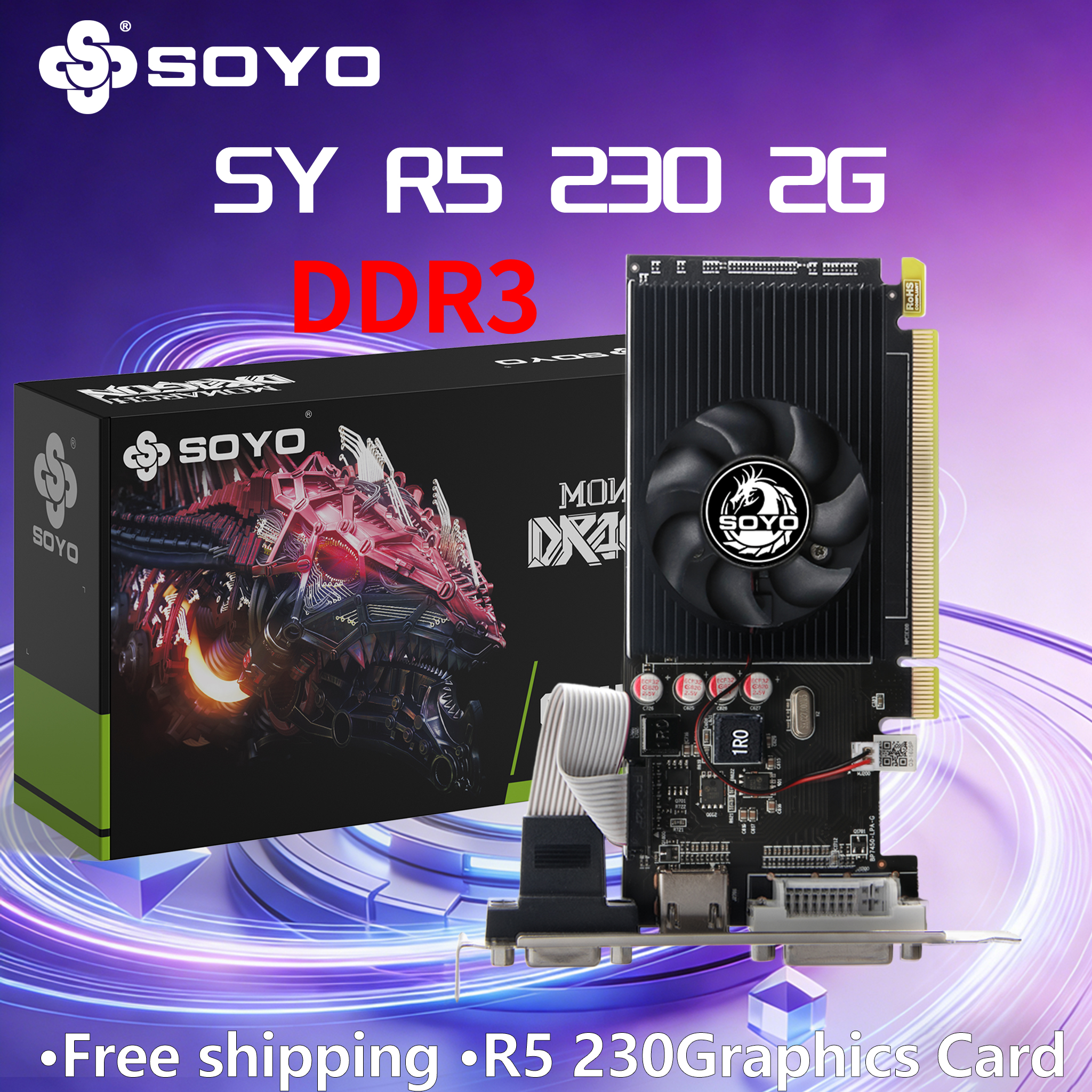 SOYO AMD Radeon R5 230 2GB DDR3 64ビット グラフィックカード PCIe2.0x16 HDMI VGA/DVI ビデオカード ATI 40NM ロープロファイルカード デスクトップコンピュータ