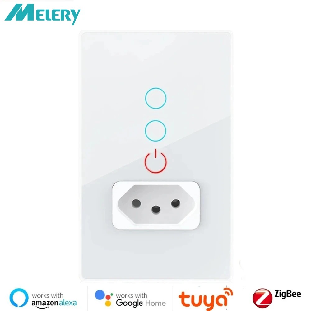 Melery Zigbee Tuya スマート ブラジル ライト スイッチ Tomada 10A 壁ソケット プラグ アウトレット ガラス センサー パネル リモート by Alexa Google Home