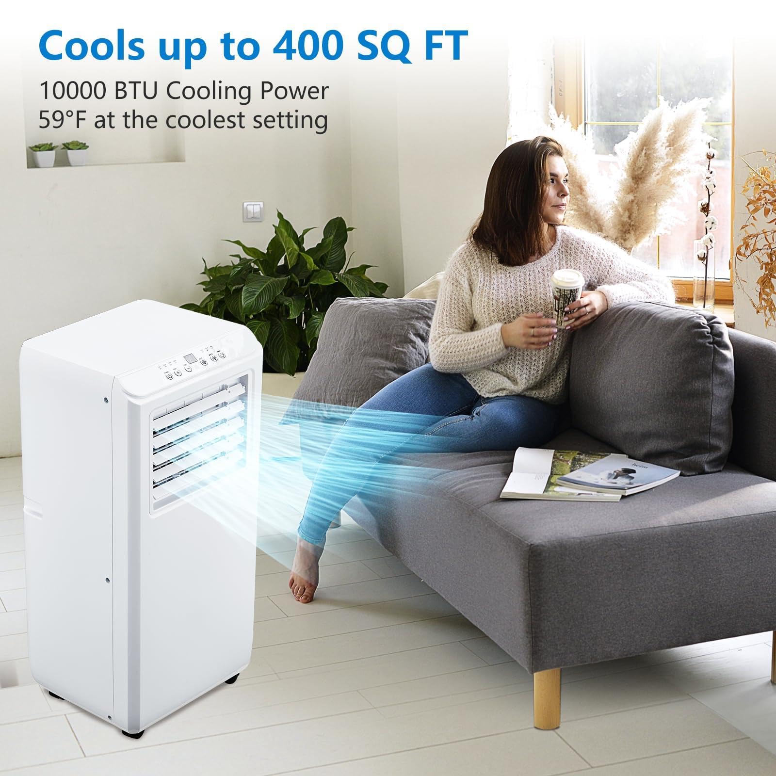 超静音 3 in 1 ポータブルエアコン 10000 BTU 冷却最大 450 平方フィート 除湿機とファン 24 時間タイマー リモートウィンドウベントキット 寝室オフィス寮に最適 ホワイト