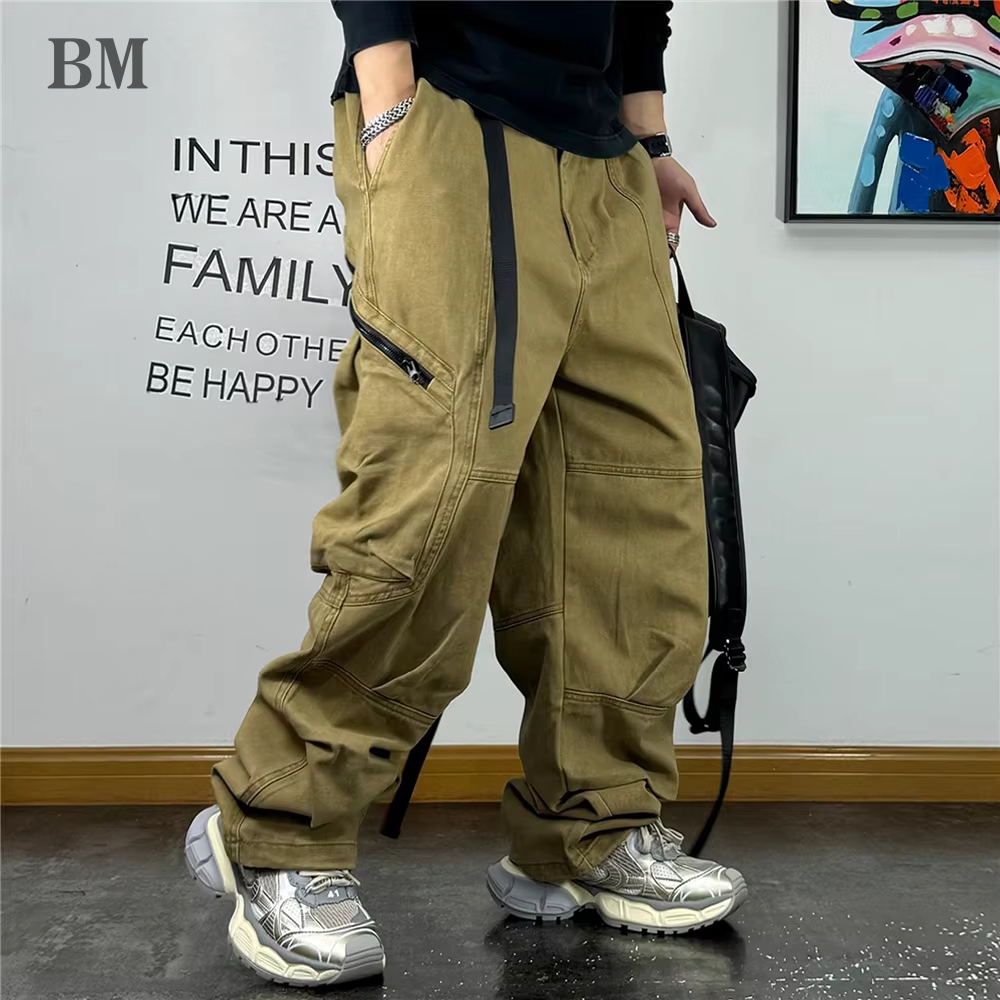 アメリカンストリートマルチポケットカーゴパンツ男性高品質ファッションだぶだぶのパンツプラスサイズ黒軍ストレートレッグズボン