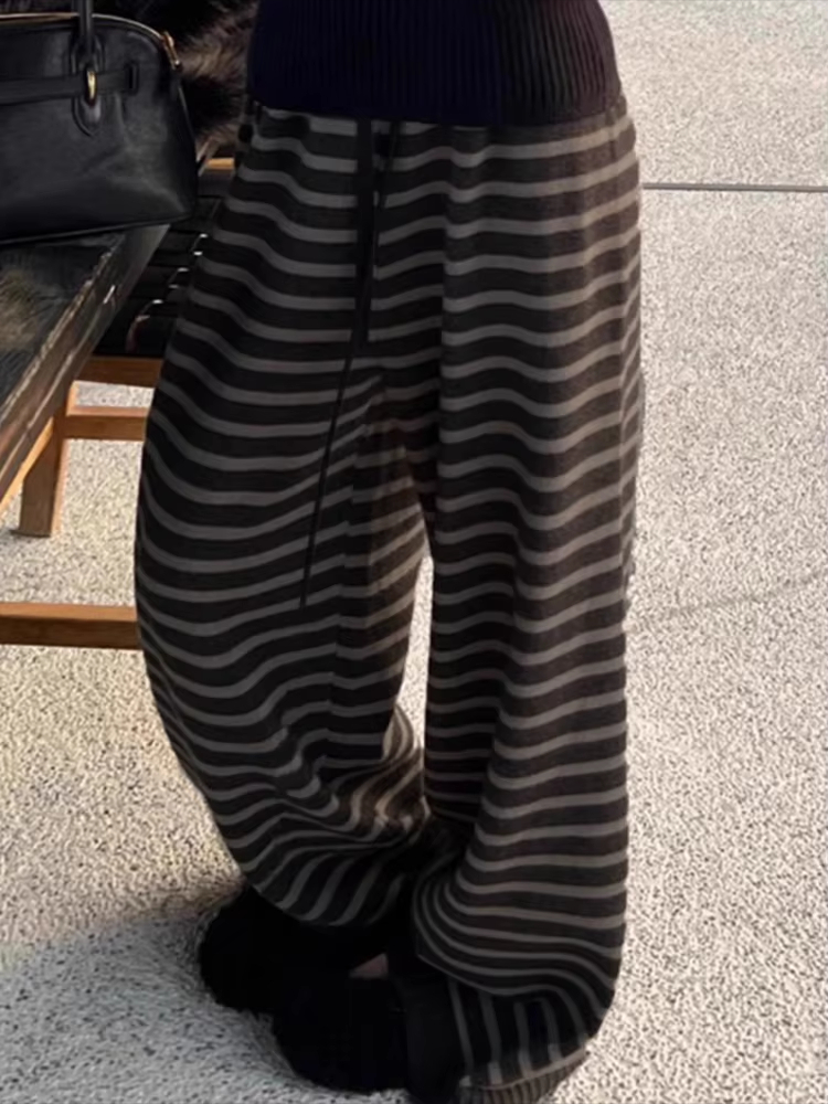 Y2K 女性原宿黒ストリートワイドレッグストライプスウェットパンツだぶだぶ特大パンツグランジストレートズボン 2000 s Alt 服