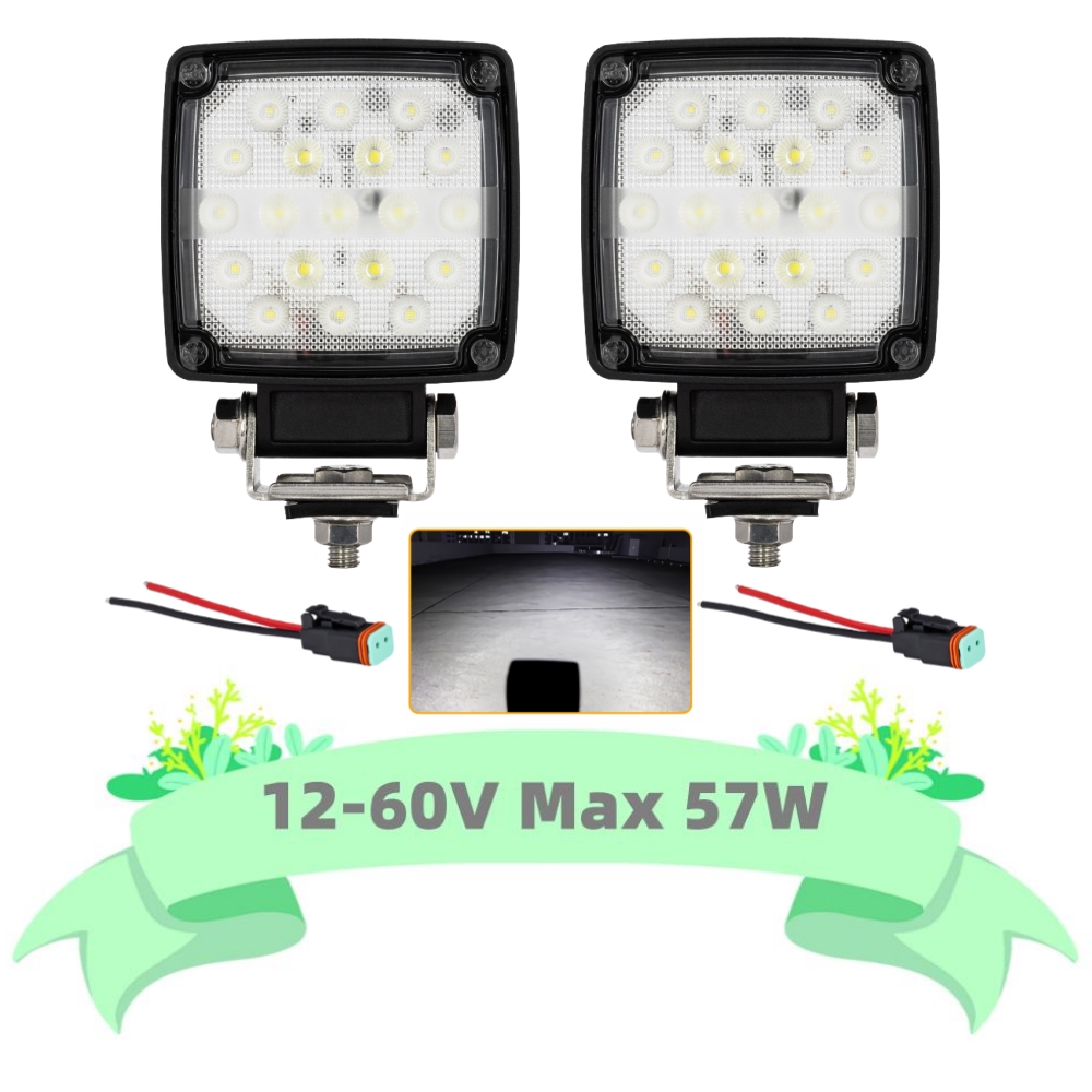 2Pcs Excavator Work Light 12V-60V 57W Headlight For Loader Tractor Forklift Truck Auxiliary Lamp With 2Pin Connectors