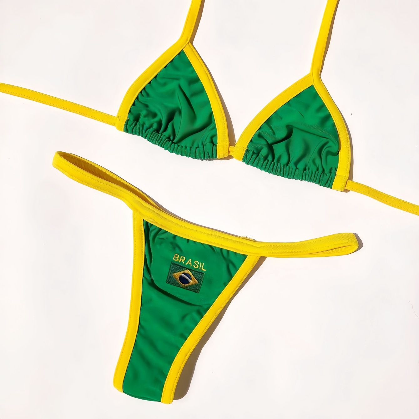 RUOTONSEPT セクシーな刺繍ブラジル国旗コントラスト分割ビキニセット女性水着パッチワーク水着湯たんぽ衣装 SummerBeachwear