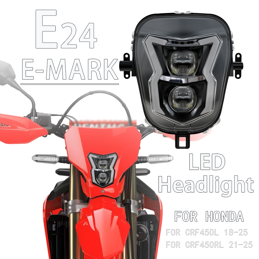 E24 LED ヘッドライトヘッドランプホンダ CRF450RL CRF450L CRF 450 RL L 2018-2023 2024 2025 オートバイライトランプ DRL フェアリングマスク