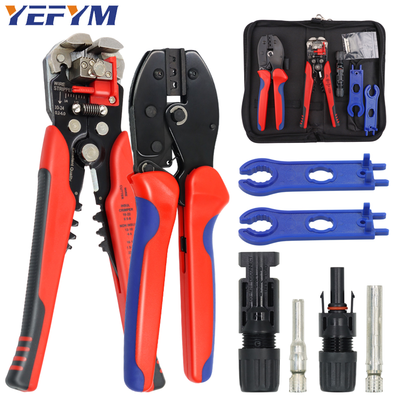 太陽光発電ケーブル圧着工具 LY-2546B キット 2.5/4/6mm² 用、ストリッパー YE-1R、ソーラースパナ、ソーラーコネクタセット付き