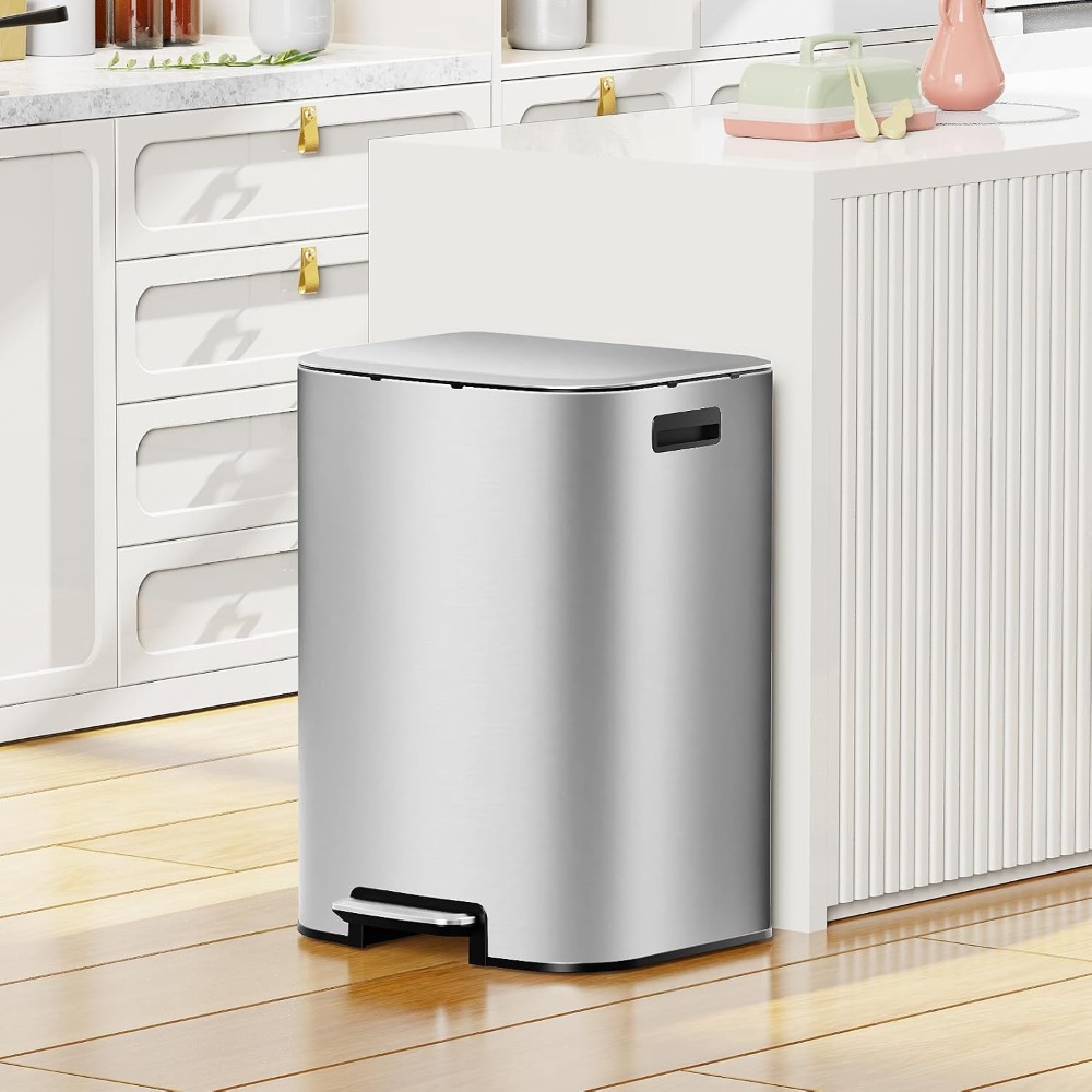 Heavy Duty Stainless Steel Step Trash Can, Hands Free Lid For Kitchen & Commercial,16Gal, Custom