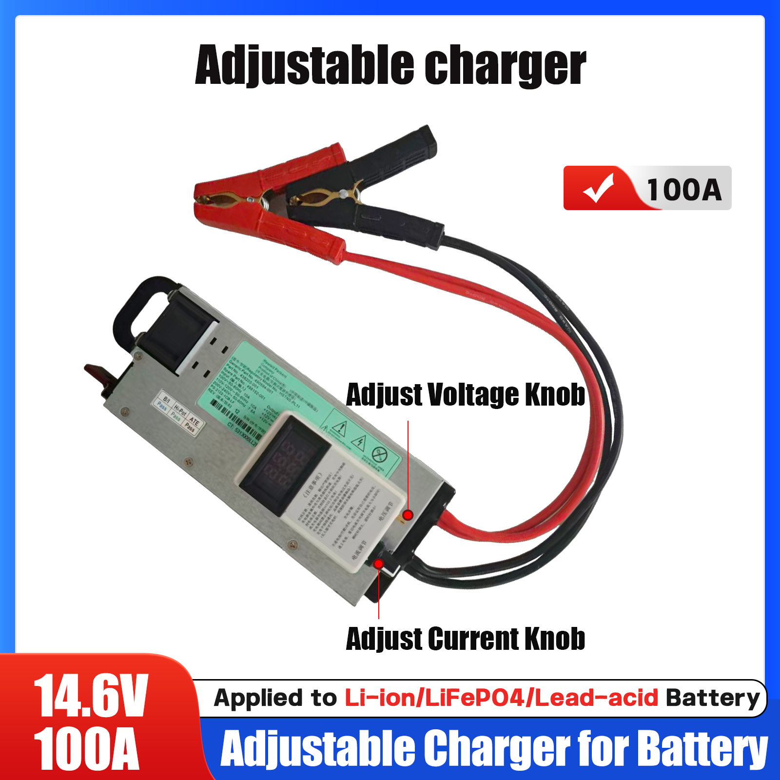 3-15V 100A 12V 車のバッテリー充電器 60A85A 調整可能サポート LiFePO4 14.6V リチウム 12.6V 高速充電ディスプレイ付き