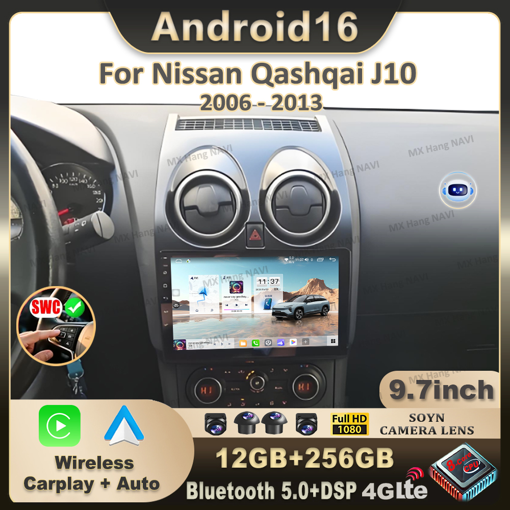アンドロイド 16 ワイヤレス CarPlay Android オートカーラジオ日産キャシュカイ J10 2006 2007 2008-2013 スマートインテリジェントシステム 4 グラム GPS