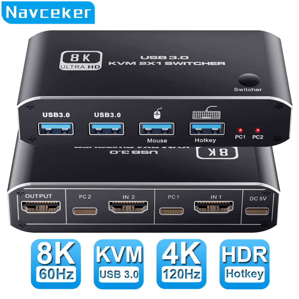 2023 最高の HDMI 2.1 KVM スイッチ 4K 120Hz HDMI USB KVM スイッチ デュアルポート USB HDMI 2.1 スイッチャー 2X1 4K 60Hz 8K 60Hz 2 PC 1 モニター