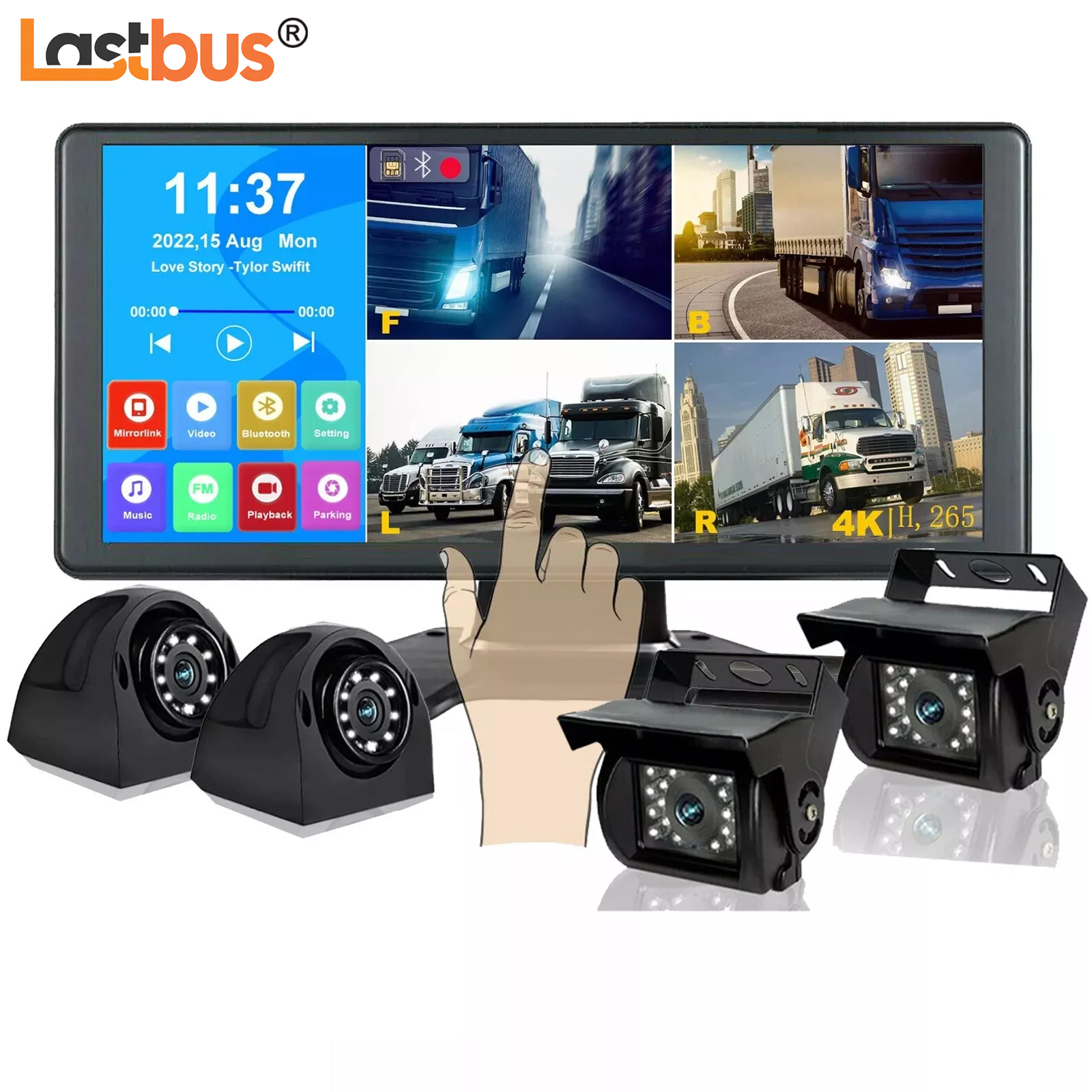 Lastbus 4x 1080P フロントサイドリアビューカメラ 10.36 "タッチスクリーンモニター Bluetooth USB キャラバントラックバスバントレーラー用