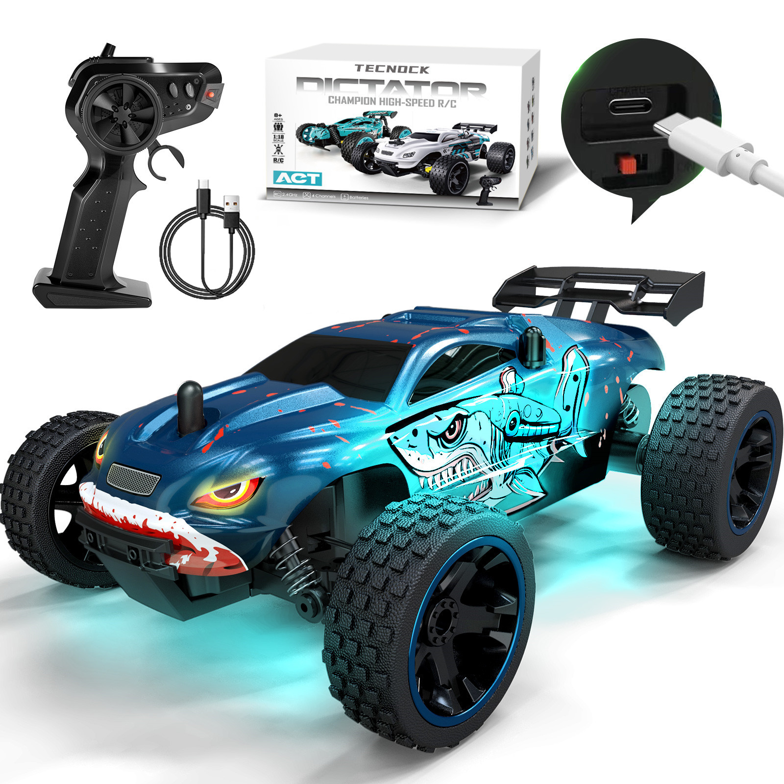 RCカー 子供用リモートコントロールカー 1:18スケール 20KM/H 2WDオフロードバギー 2.4GHz RCレーシングカー USB-C簡単充電付き