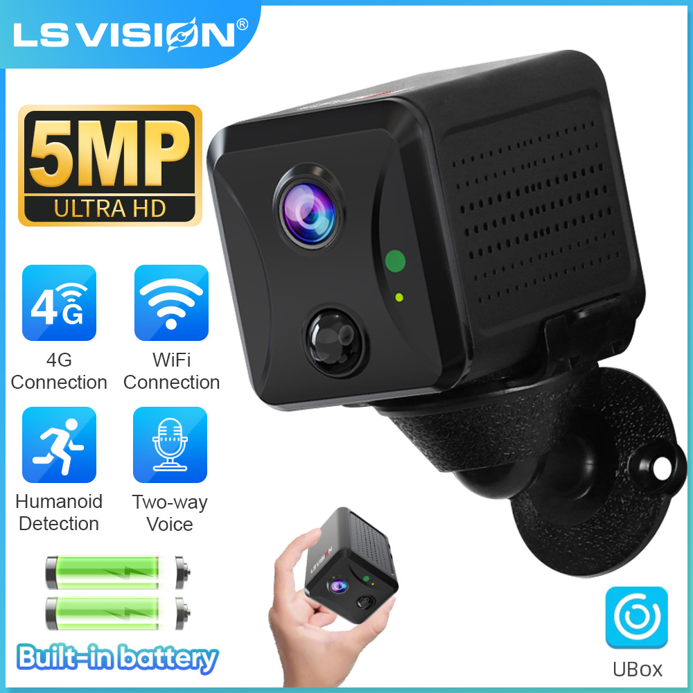 LS VISION 5MP ミニ 4G セキュリティカメラ SIMカード ワイヤレス Wi-Fi カメラ 3800mAh ビデオカメラ PIR 人体検知 ビデオレコーダー Ubox