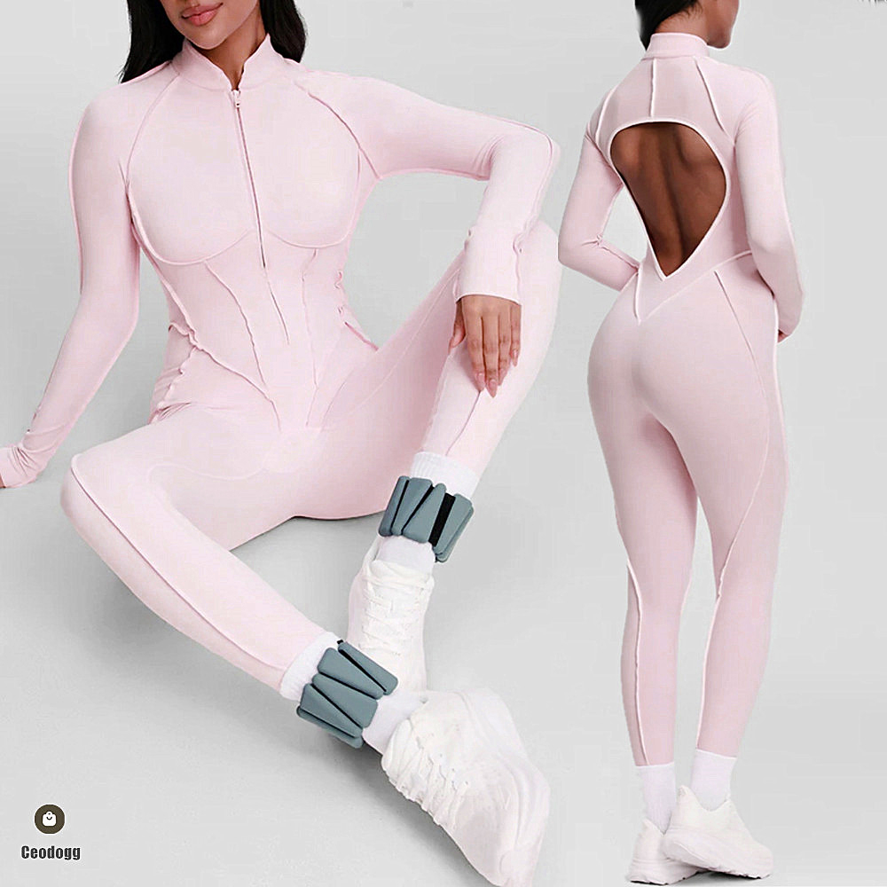 パッドヨガセットジャンプスーツ半袖ジッパースポーツジムフィットネス女性ダンスランニングワークアウトレギンスボディスーツアクティブウェア XP83