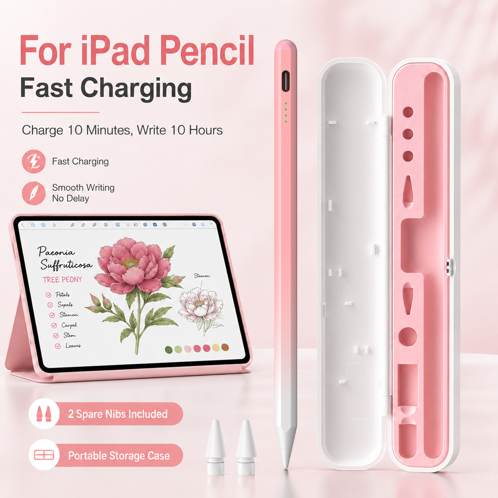 iPad 用鉛筆高速充電スタイラスペンパームリジェクションチルト磁気ケース付き 2 スペアペン先 iPad Pro Air Mini 女の子描画
