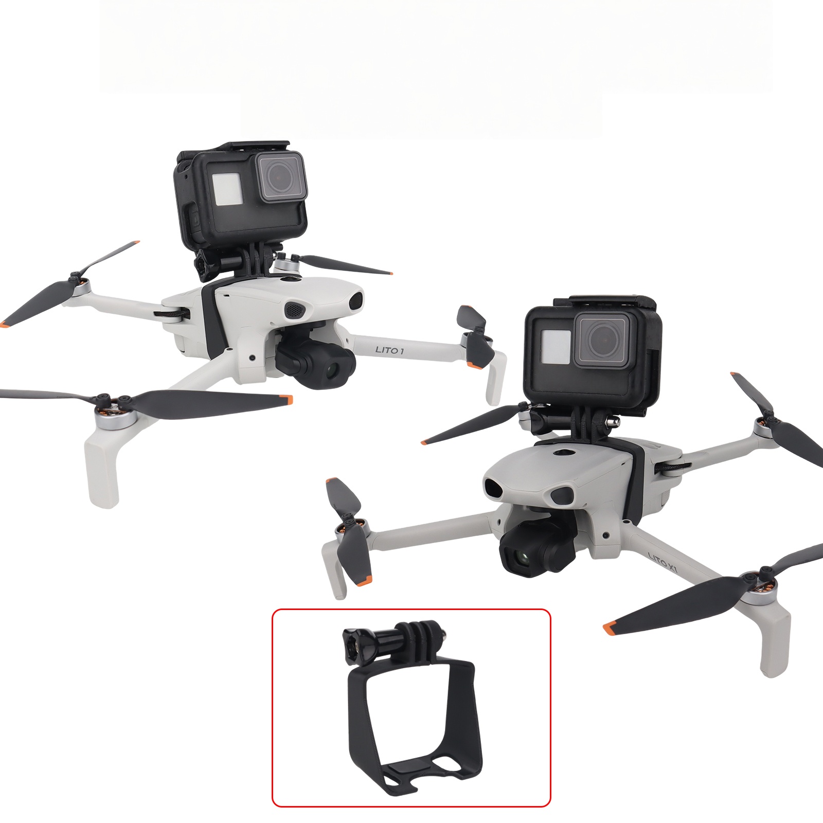 DJI Lito1 / X1ドローン用軽量アクションカメラマウントホルダー、1/4インチネジアダプター付きドローンジンバル延長マウントブラケット
