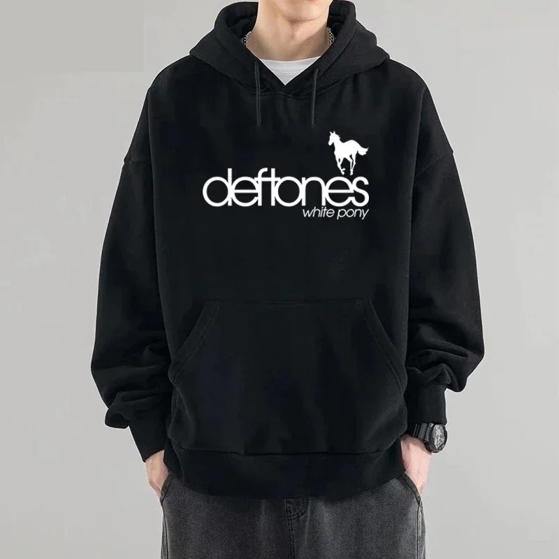 Deftone プリントパーカー男性カジュアルファッション長袖フリースプルオーバー秋冬女性シンプルで快適なスウェット
