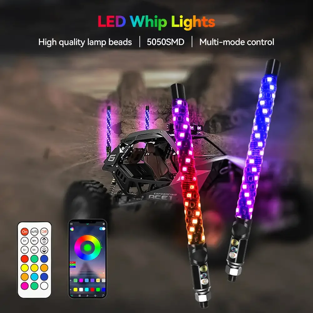 新しい 12V 30 センチメートル/1ft リモコンアプリ鞭ライトカラフルな旗竿ライトアンテナ鞭 UTV ATV オフロードトラック砂バギー