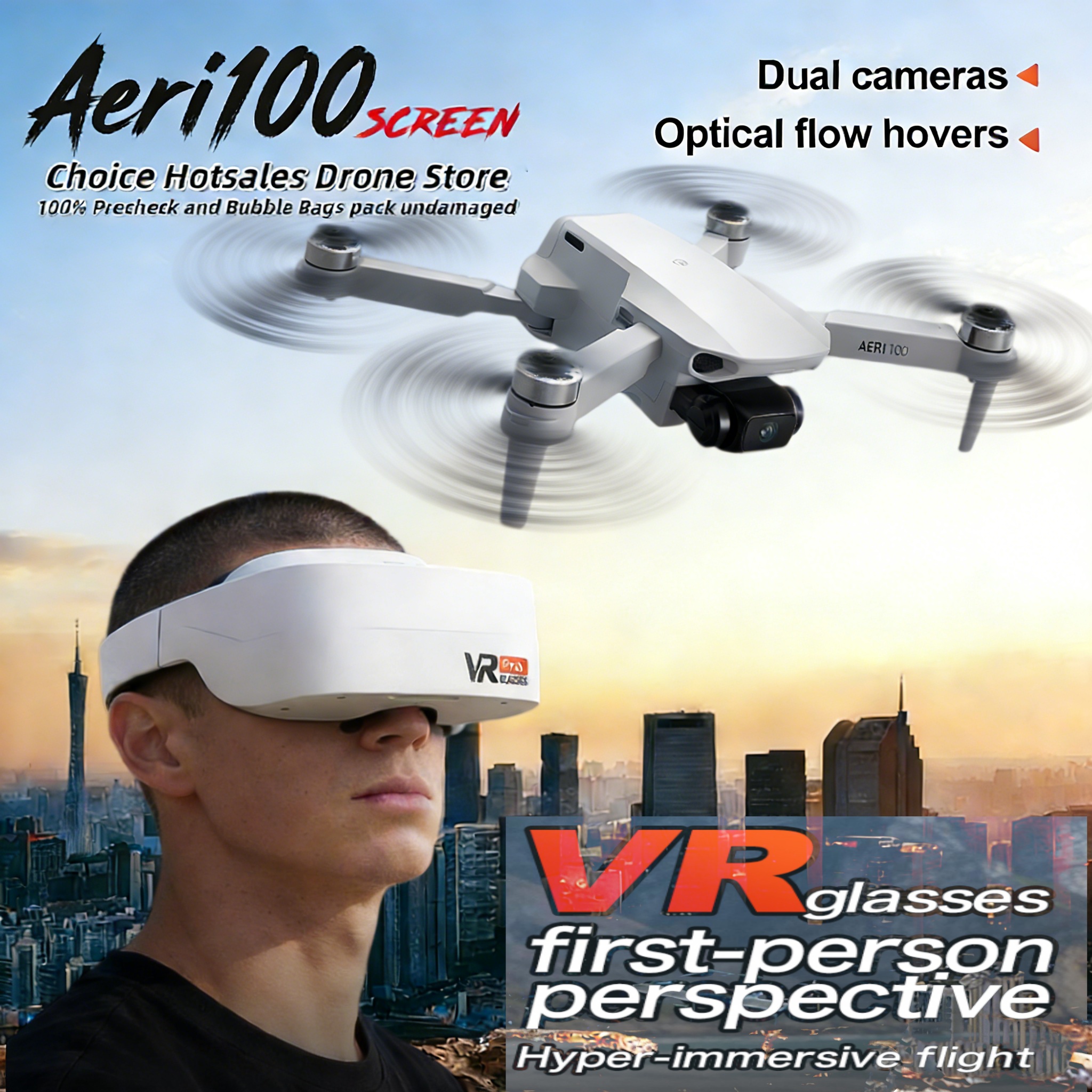 Aeri100 ドローン VR オプティカルフローポジショニング ブラシレスモーター HD 航空写真デュアルカメラリモートコントロール航空機