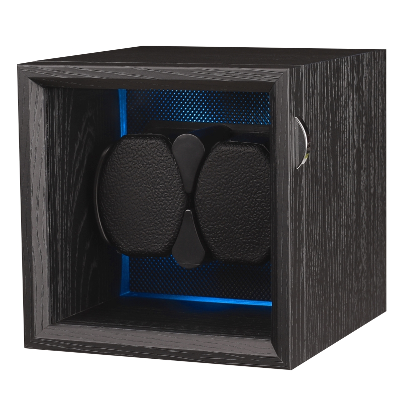 Embers ブラック木製時計ボックス ダブルワインダー自動時計収納ケース バッテリーシェイカーマブチモーター付き