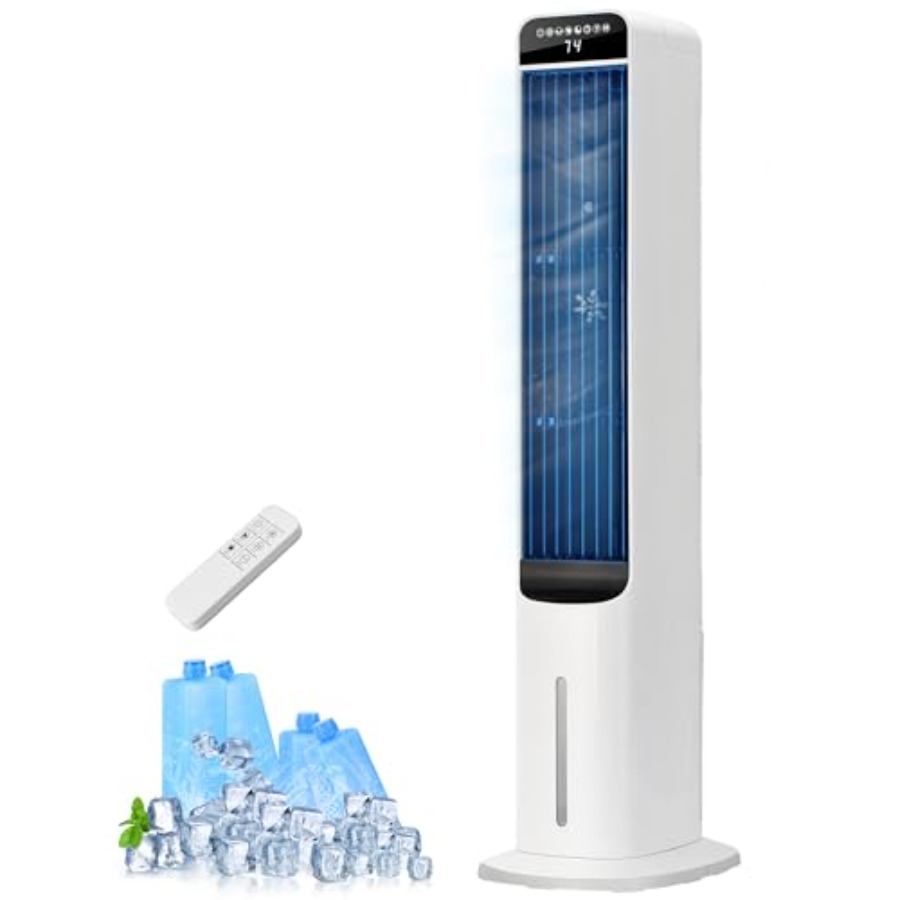 家庭用41インチポータブルエアコン、3-in-1スワンプクーラー付きオフホワイトのプラスチックユニット、120振動、28フィート/秒の冷気