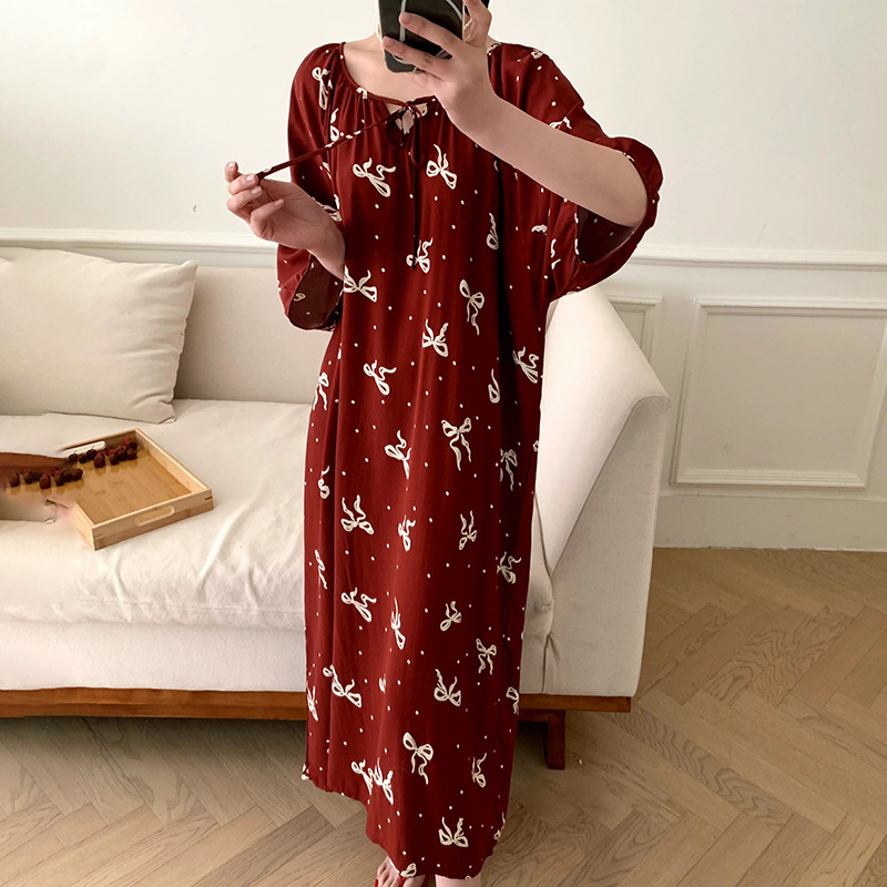 新しいパジャマソフトネグリジェ薄型エスニックスタイルホームドレスプラスサイズの服女性のパジャマシャツ寝間着女の子ロングドレス