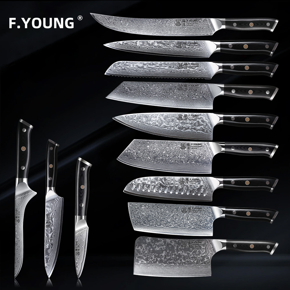 F.YOUNG プロの包丁ダマスカス鋼日本のシェフナイフスライサー刺身ユーティリティフルーツ調理台所用品器具