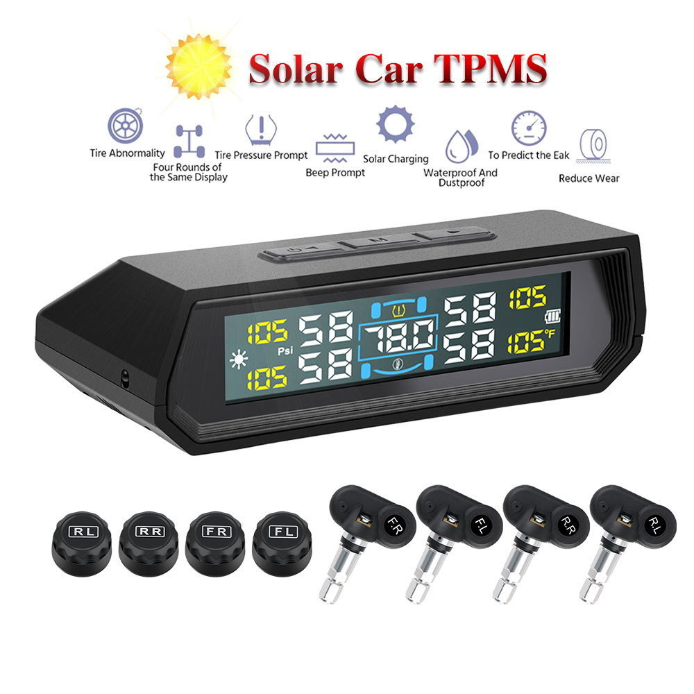 T17 車 TPMS 4 タイヤセンサー 433.92MHz USB 太陽光発電温度表示タイヤ空気圧監視システム自動車タイヤセキュリティアラーム