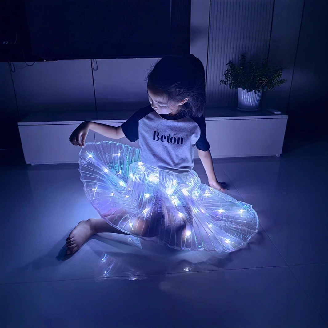 ライトアップスカート子供用 LED ロングチュチュ女の子用グローダンス衣装レイブ服ハロウィンコスチュームクリスマスパーティードレス