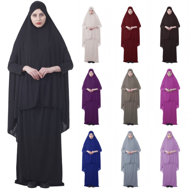 Dromiya イスラム教徒の女性イスラム 2 Peice 祈りドレスアハラムヒジャーブ Khimar アバヤ祈り礼拝フルカバー服