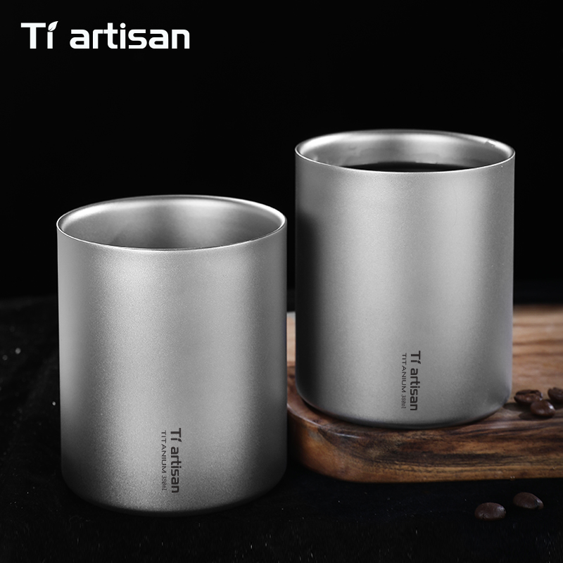 Tiartisan 380 ミリリットルチタンハンドレスコーヒーマグ二重壁抗火傷水ティーカップ屋外キャンプピクニック用