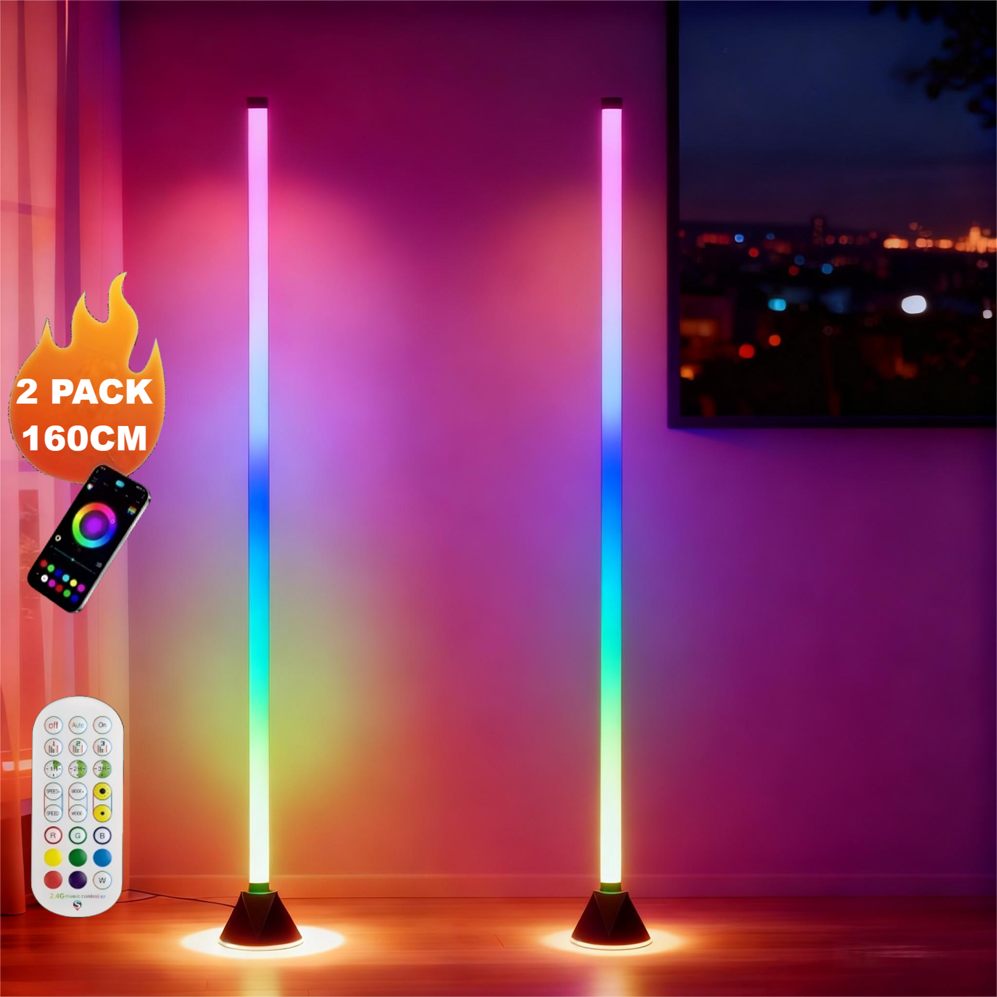 2パックRGBICコーナーフロアランプ、スマートLEDスタンディングランプアプリ