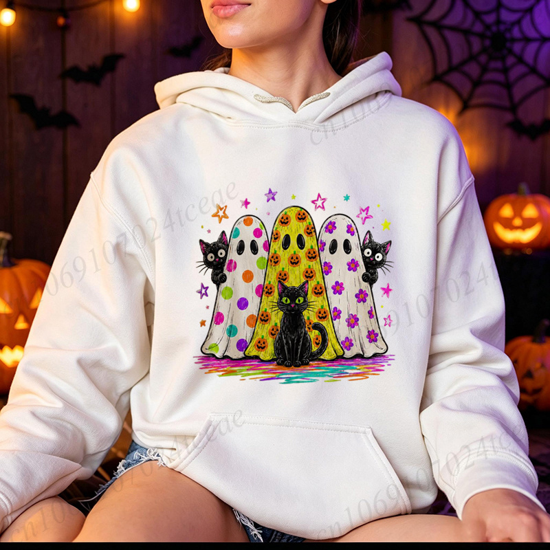 ハロウィン-ゴースト-ブラック-キャット女性パーカートレーナー女性用パーカーストリート原宿トレーナーハロウィンパーティー衣装ギフト
