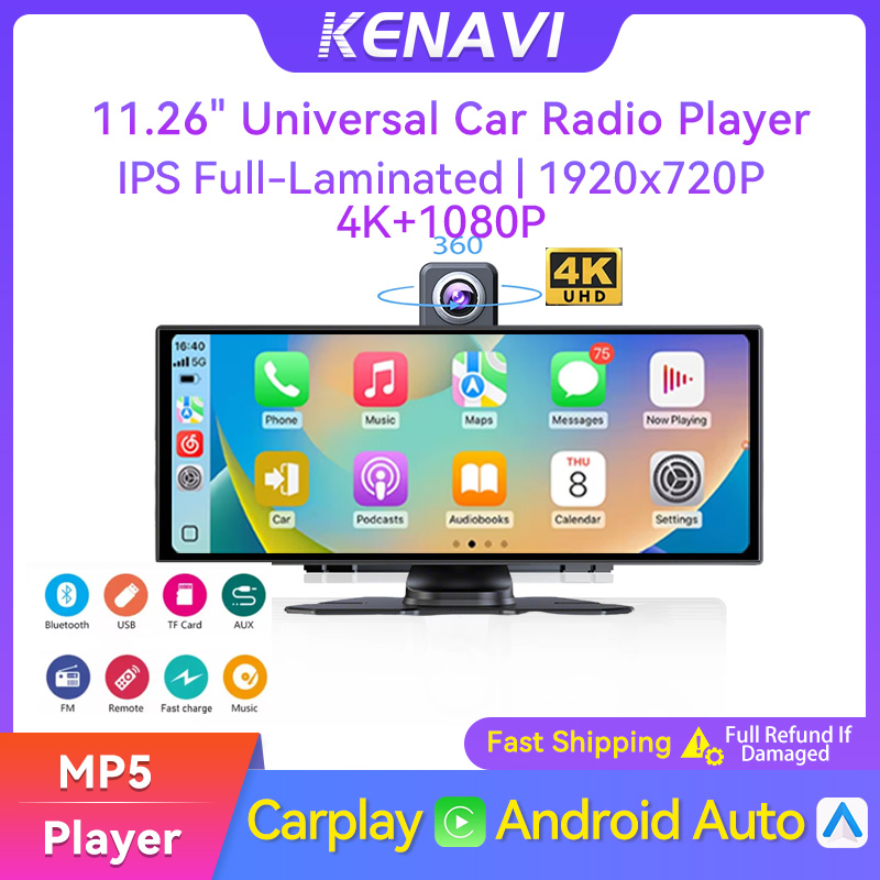 11.26 インチ ワイヤレス Carplay モニター 車 DVR Android Auto 4K ダッシュカム GPS ナビゲーション Bluetooth オーディオ ダッシュボード ビデオ レコーダー FM AUX