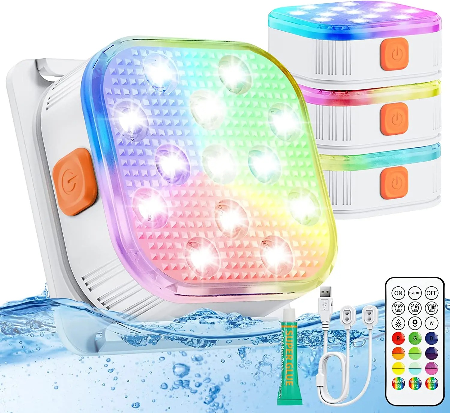 水中ライト LED 水中プールライト 充電式 200FT リモコンスイミングプールライト タイマー色変更付き