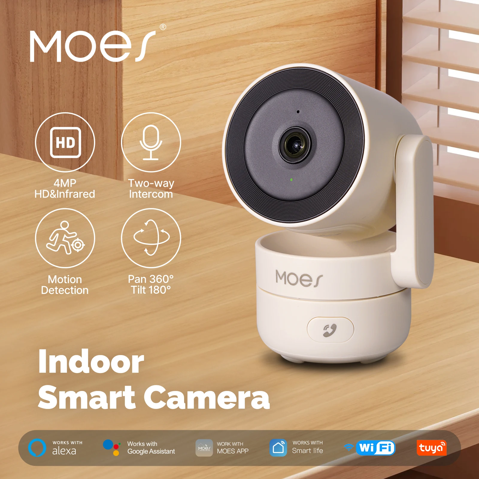 MOESTuya WiFi 屋内パン/チルトスマートセキュリティカメラ 4MP HD 赤外線ナイトビジョンモーションサウンド検出モニターパノラマパトロール
