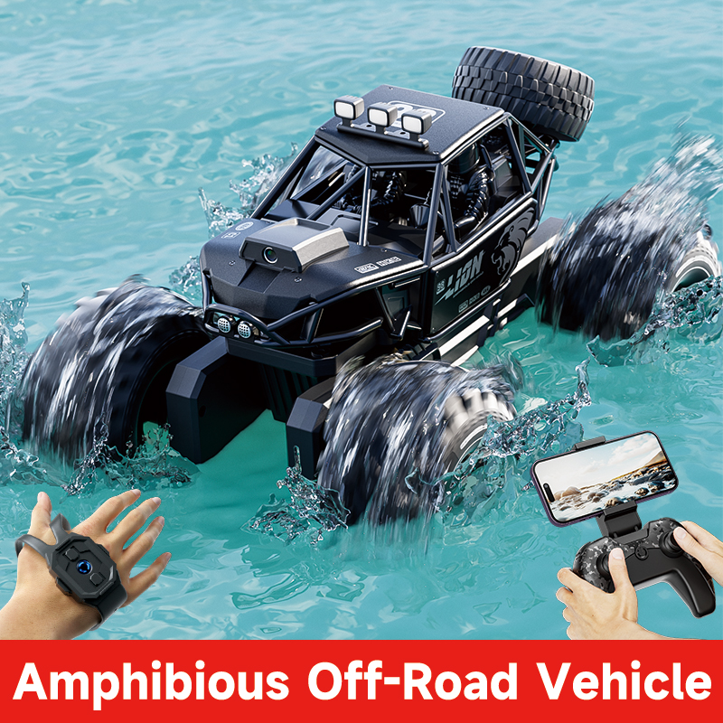 水陸両用 4WD RC クローラー 50 分ランタイム IPX7 防水アプリとジェスチャーコントロールオフロードドリフト HD カメラ全地形アドベント用
