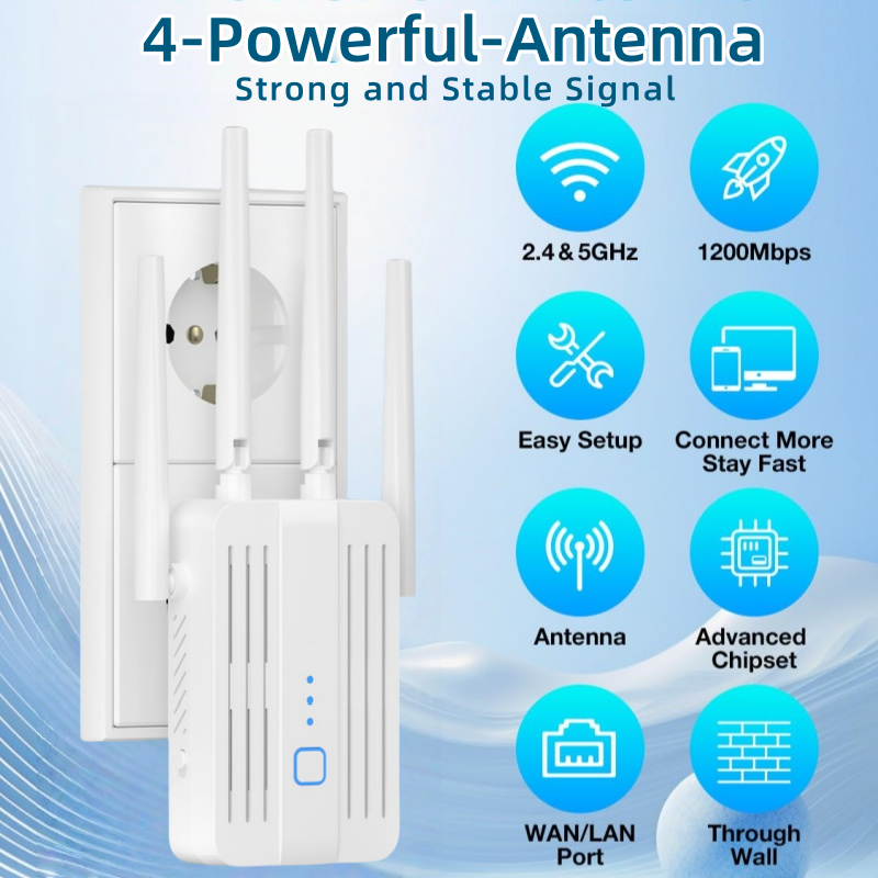 1200Mbps デュアルバンド WiFi リピーター ワイヤレス信号エクステンダー 2.4G 5GHz Wi-Fi アンプルーター長距離ブースター高速バンド