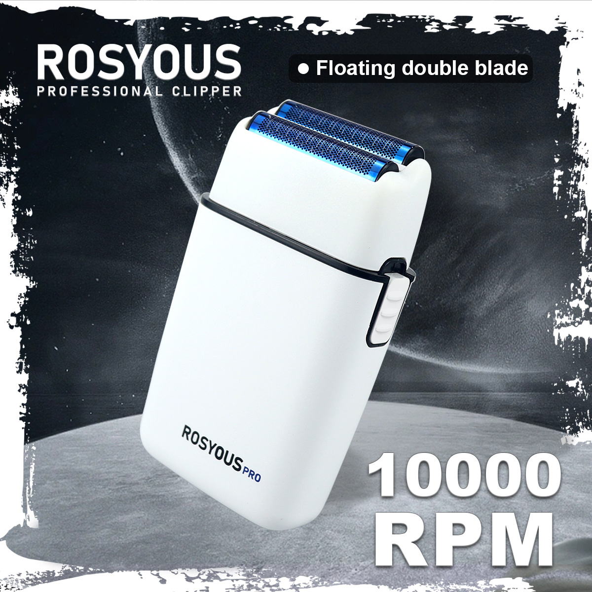 ROSYOUS RS620 ダブルフォイルブルー低刺激性ナイフネット 10000RPM USB コードレスプロフェッショナル理容シェーバーヘアカットマシン