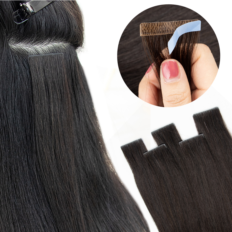 MRS HAIR 目に見えないテープ ヘアエクステンション 手結びテープ ヘアエクステンション 人毛 天然粘着テープエクステンション 10 ピース/パック
