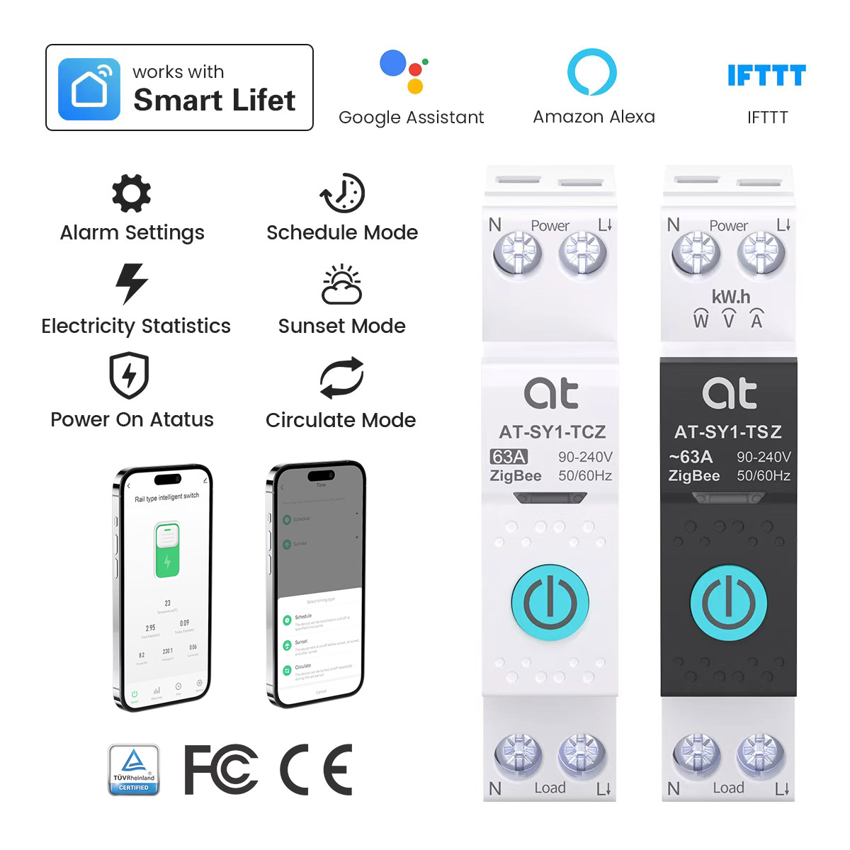 Tuya Wifi スマートサーキットブレーカーと計量 63A 1P Din レールスイッチリモコンスマートホームスマートライフアプリタイマーモジュール