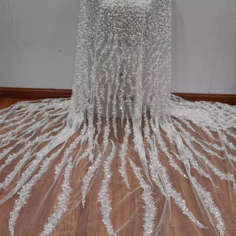 ビーズスパンコール刺繍レースメッシュ生地 DIY 縫製ウェディングドレス衣服アクセサリー衣類ファッション素材布