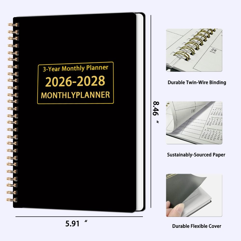 A4/A5 3年間マンスリープランナー 2026-2028 年間目標カレンダーブック 滑らかな書き心地 年間サマリーアジェンダカレンダー 学年度