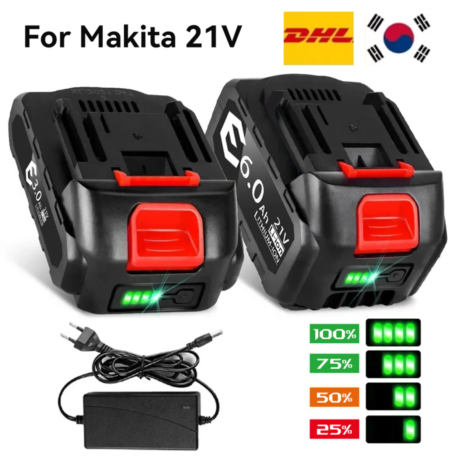 マキタ 21V 6000mAh バッテリー 5S2P 18650 セル 過負荷保護 高速充電 ドリル/ドライバーと互換性あり 安全性認定済み