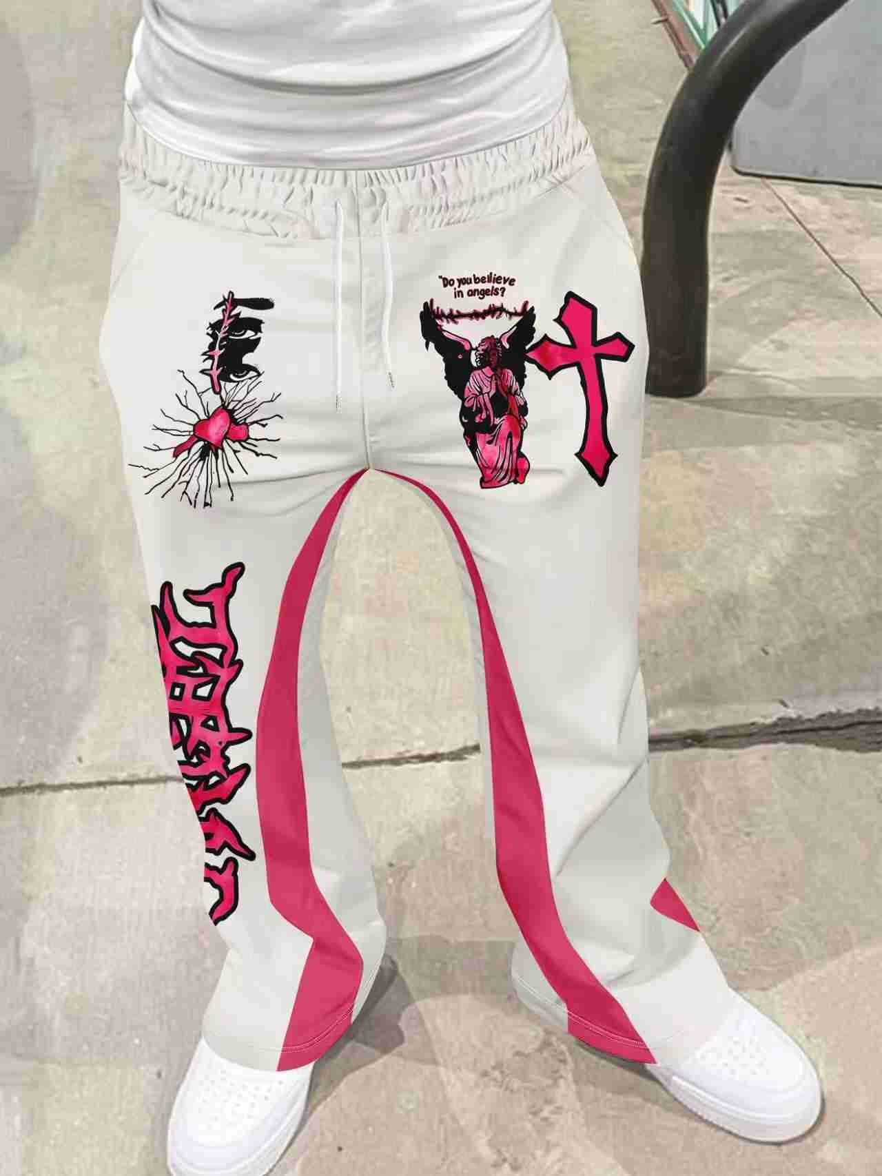 Y2k フレアパンツ男性ルーズ 3D プリントズボンカジュアルスウェットパンツミッドウエストスポーティな女性の服ストリートヒップホップヴィンテージパンツ