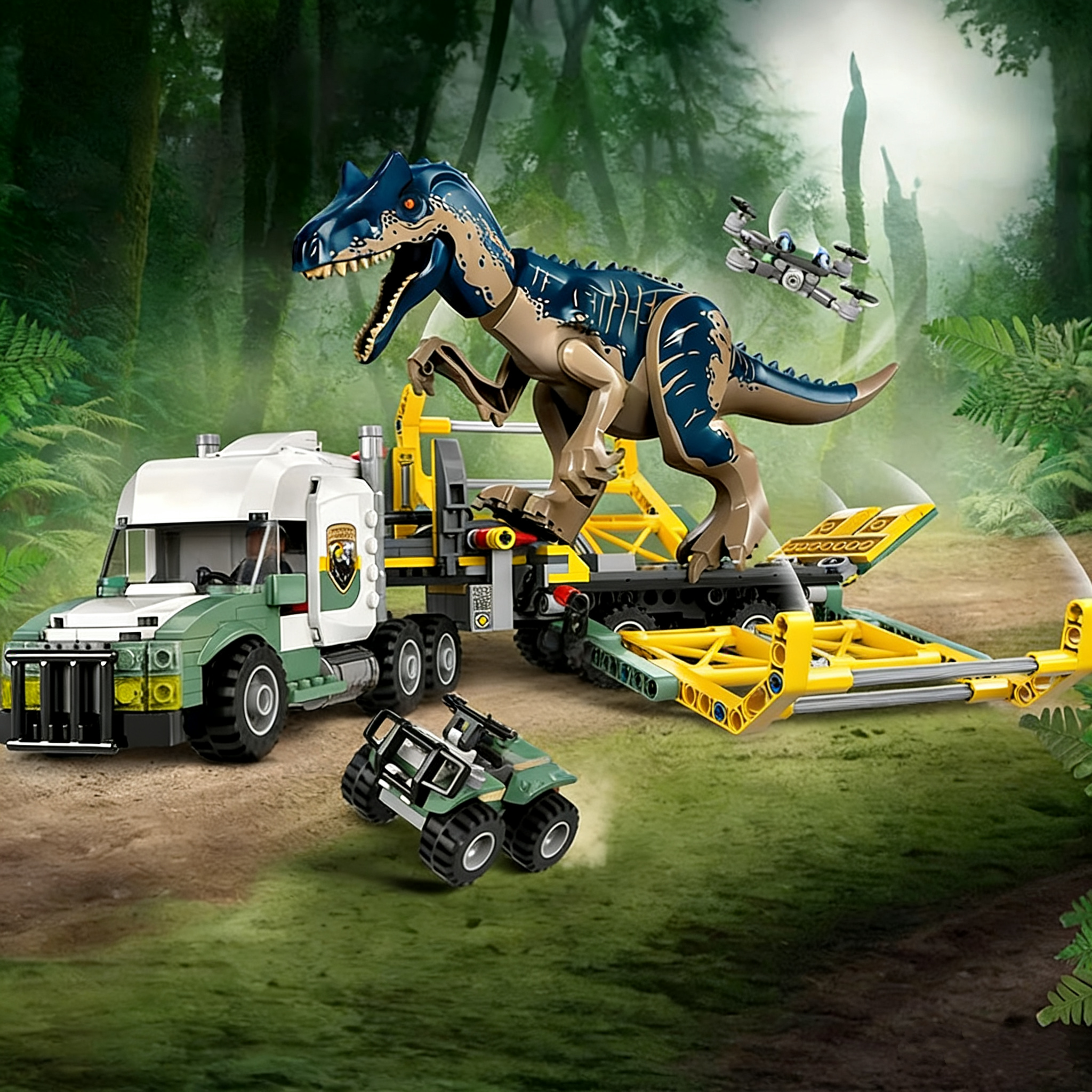 互換性のある MOC セット恐竜シリーズビルディングブロック 76966 恐竜ミッション: アロサウルス輸送トラック子供世界公園おもちゃ