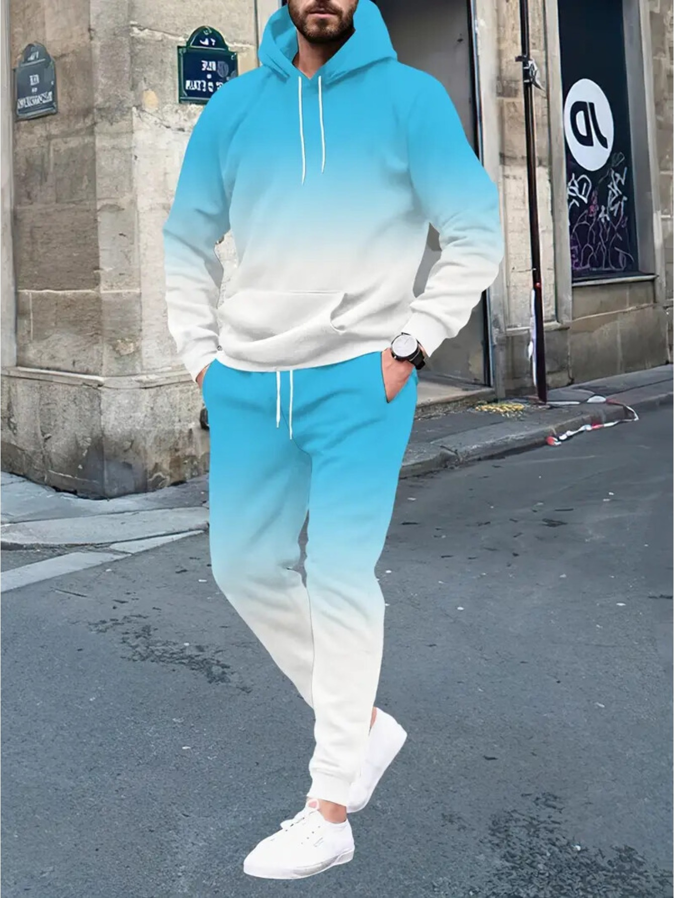 秋無地グラデーション 3D プリントパーカースーツ男性スウェットパンツカジュアルファッションツーピーストラックスーツセット紳士服