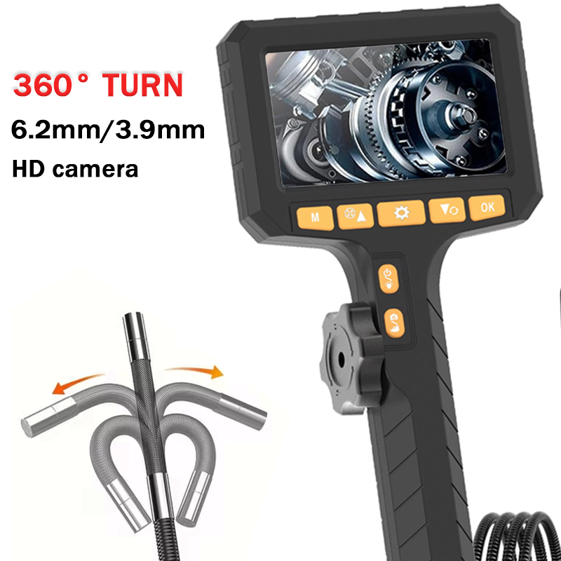 双方向ロータリー 3.9/6.2mm HD 360° 工業用配管内視鏡カメラボアスコープ検査 4.3 インチ IPS スクリーン付き