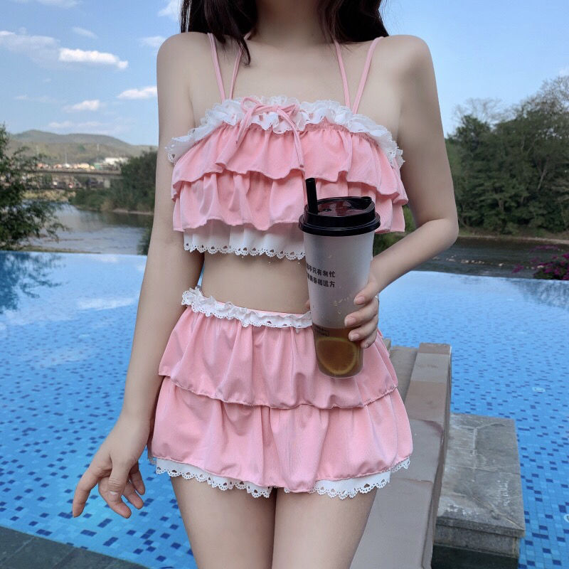 ビキニセット女性かわいいガーリッシュデザインテンダーティーンスリムシックビーチシンプル Feminino デイリーフリル日本スタイルクールセクシー